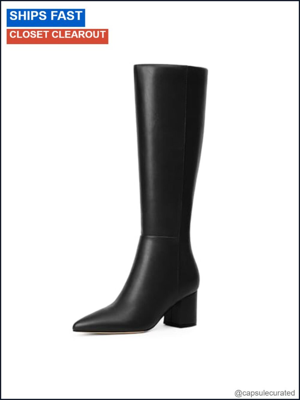 Knee High Boots Chunky Low Heel Pointed Toe Women Tall Long Boots Faux Leather